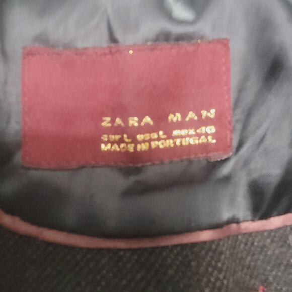 Zara Man Mens Gray Wool Blend Mid Length Shoulder Epaulets Full-Zip Coat Size L - Picture 6 of 7